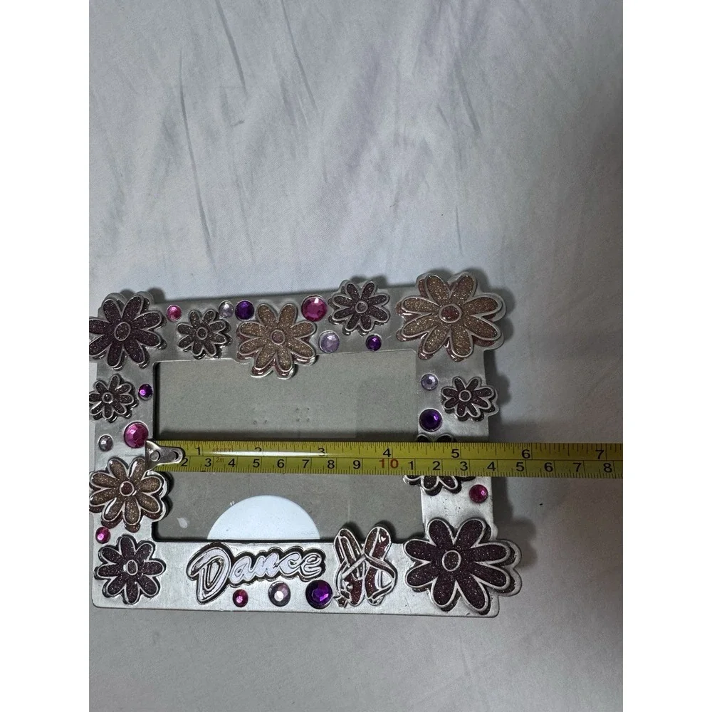 Vtg Y2K Claire's Metal Enamel Picture Frame Girls Flower Gems Pink Purple Dance